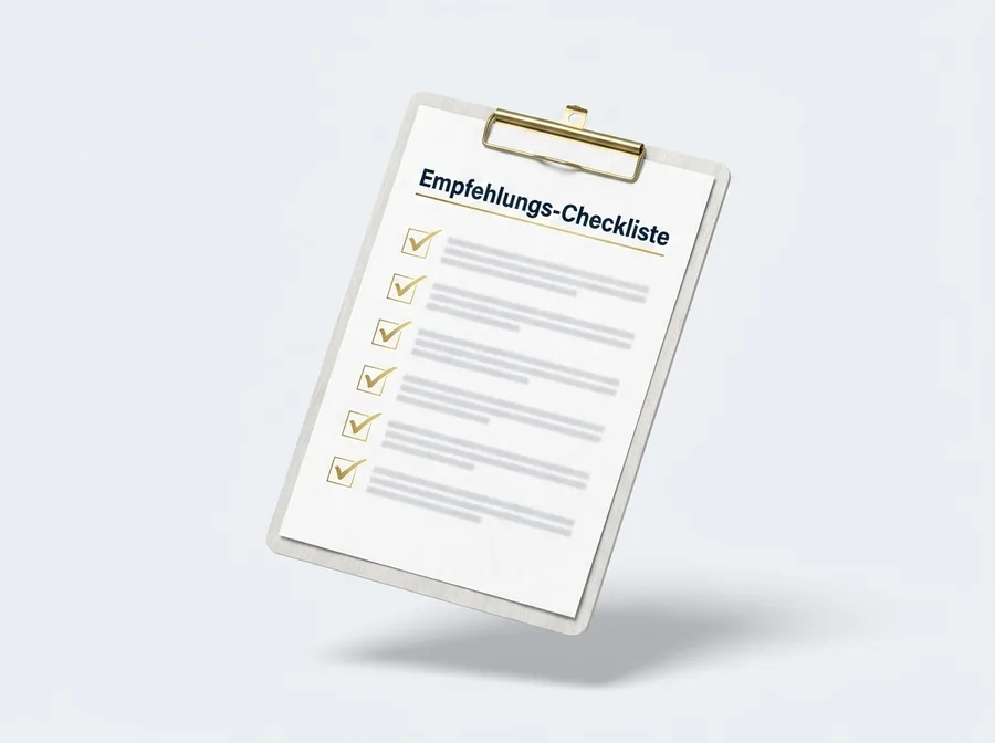 Mockup der Empfehlungs-Checkliste auf einem Klemmbrett